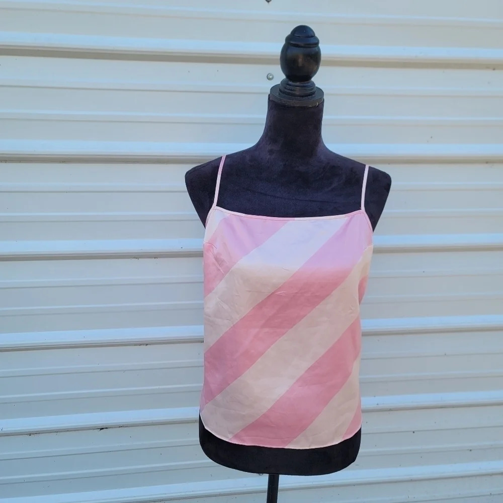 NWT VICTORIAS SECRET SATIN Pink Striped Keyhole CAMI VS SLEEP SHIRT TANK TOP L